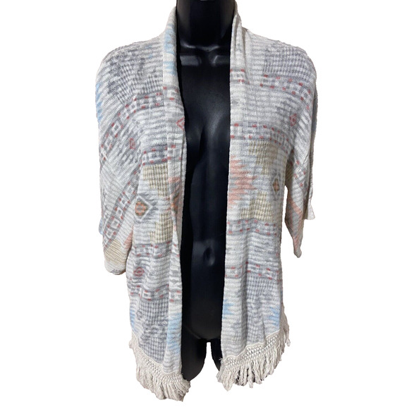 Mauve Womens Cardigan Sweater Size Medium 3/4 Sleeve Fringe Casual Open Front M - Picture 1 of 11